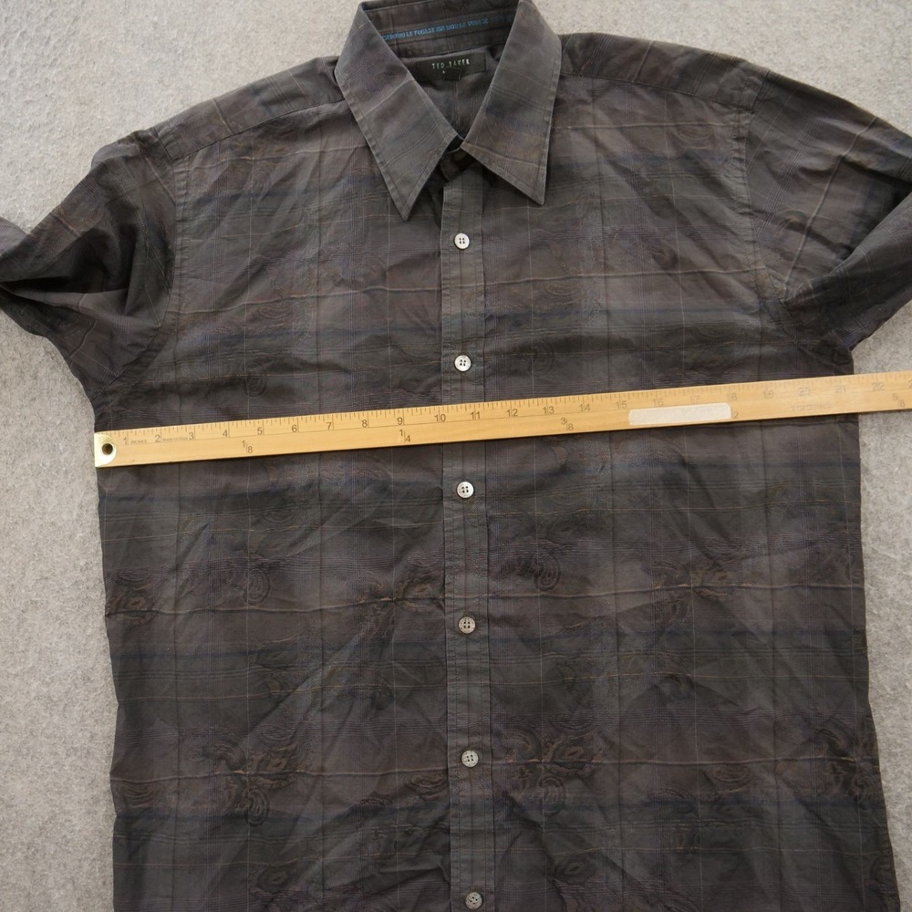 Ted Baker Shirt Mens Large Black Gray Button Up Plaid Floral Long Sleeve - Picture 8 of 10